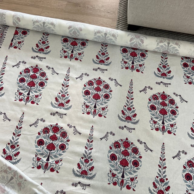 Quadrille Home Couture Kalamkari Allover Red Purple Linen Fabric 1