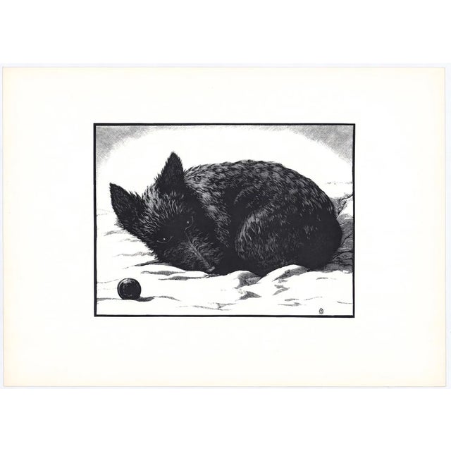 Leo John Meissner (1895-1977) "Waiting" or "Watchful Waiting" Scottish terrier wood engraving. Image: 8 x 10.75 inches...