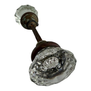 Antique Clear Glass Door Knob Set With Brass Hardware, 1920s–1930s For Sale