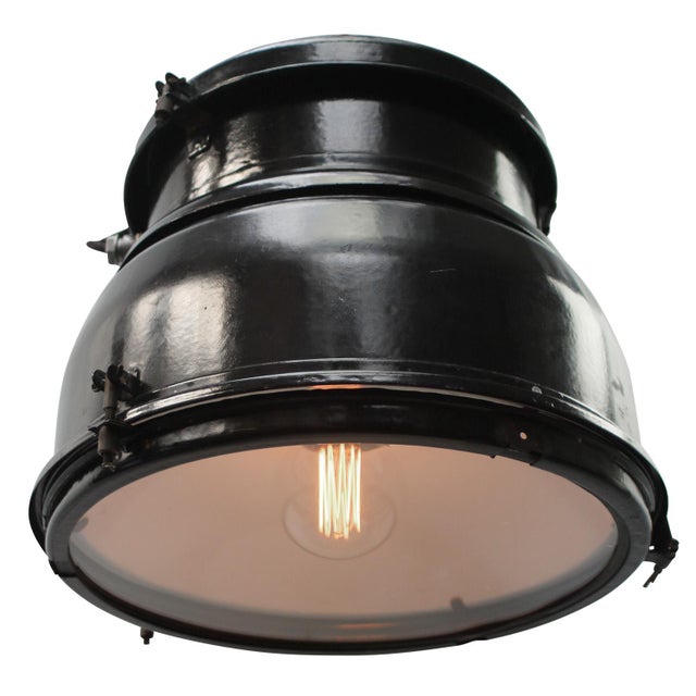 Factory hanging light Black enamel dark interior clear glass E27 / E26 Up to 250V (Europe/UK Standard).The wiring of this...