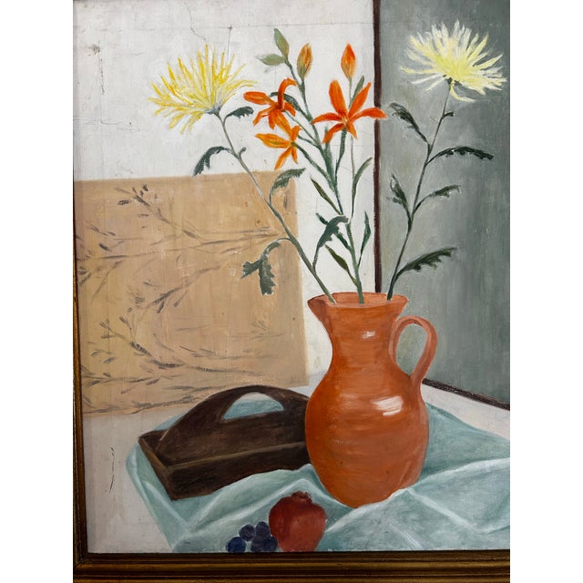 Impressionist Mid Century Vintage Large Floral Still Life Oil Painting on Canvas Yellow Flowers For Sale - Image 3 of 8
