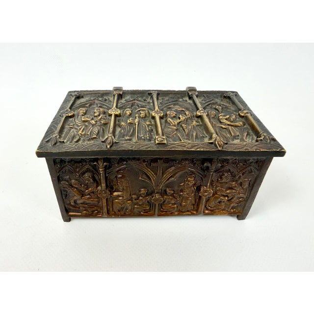 Antique Gothic Revival Bronze Jewelry Box with Religious Scenes, 1890s For Sale - Image 12 of 12