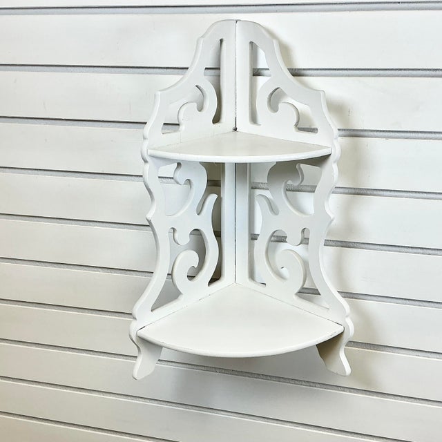 1980s Vintage Americana Boho Chic 2 Tier Cutout Wall Mounted Corner Shelf For Sale - Image 10 of 11