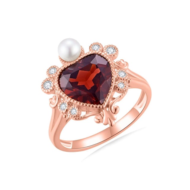 Kai "On My Heart" Garnet Diamond Pearl Cocktail Ring, size 4.5 For Sale - Image 11 of 12