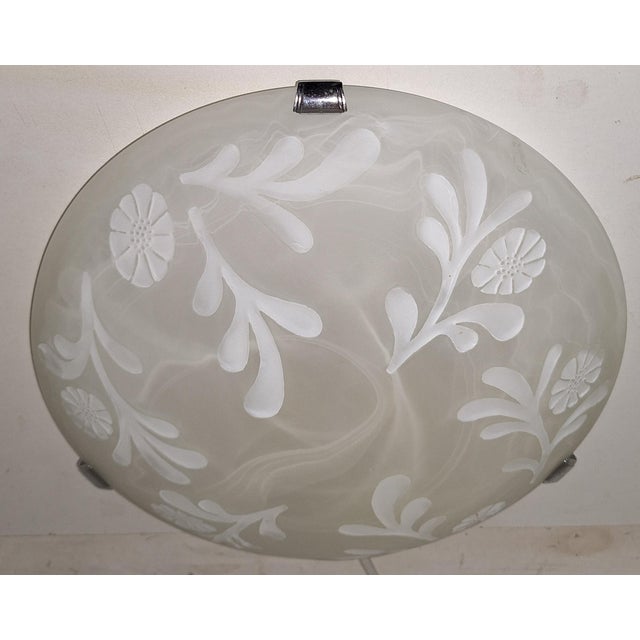 Vintage Ceiling Lamp with White Frosted Glass Shade and Floral Decor by Honsel, 2000s For Sale - Image 4 of 8
