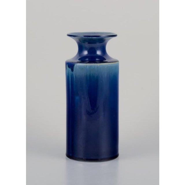 Britt-Louise Sundell (1928–2011) for Gustavsberg, Sweden. Large ceramic vase with glaze in blue and green tones. 1960s....