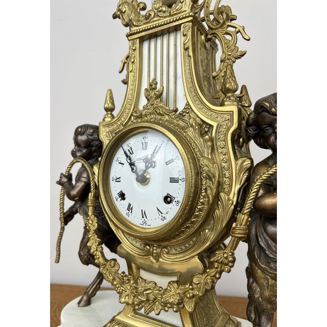 Louis XV Brass Marble Garniture Set with Candelabras, Set of 3 For Sale - Image 11 of 18