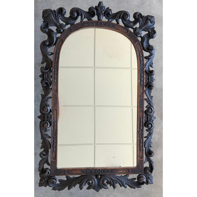 Early 20th Spanish Black Forest Carved Mirror with Floral Motif For Sale - Image 17 of 18