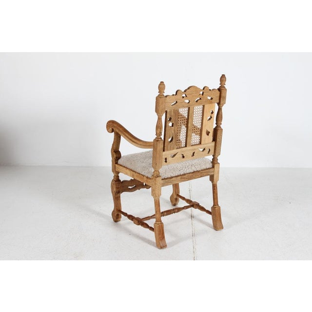 1940s Danish Renaissance Handcrafted Armchair in Oak and New Sheepskin by Axel Einar Hjorth, 1940s For Sale - Image 5 of 9