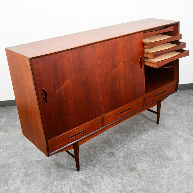 Mid Century Danish Modern Credenza Highboard Bar Sideboard Denmark Teak Drawers For Sale - Image 12 of 12