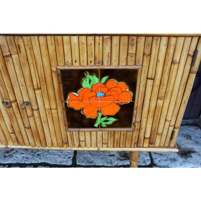 1960s French Riviera Bamboo and Ceramic Sideboard, 1960s For Sale - Image 5 of 11