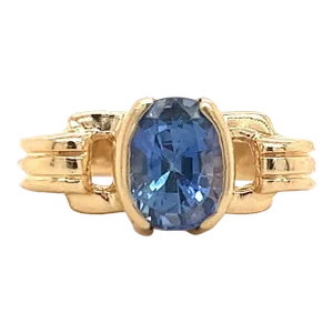 Oval Cut Blue Sapphire Regal Band Ring in 18k | Half Bezel Set, Size 7