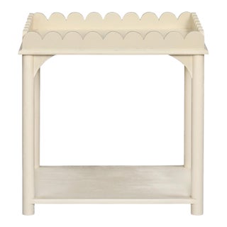 Scalloped Creme Rectangular Side Table For Sale