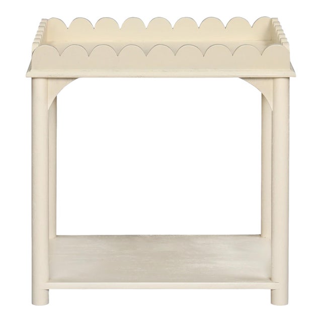 Scalloped Creme Rectangular Side Table For Sale