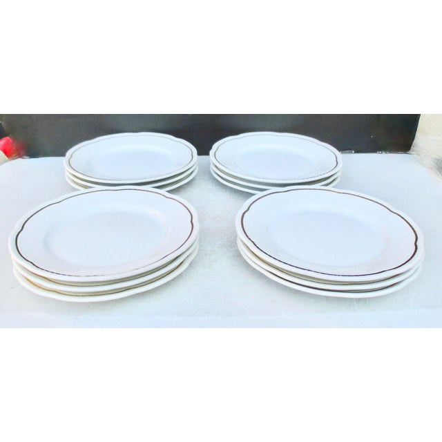 Vintage Ginori ANTICO DOCCIA white molded salad plate set. Softly contoured baroque-style edges with gilt-edge detail....