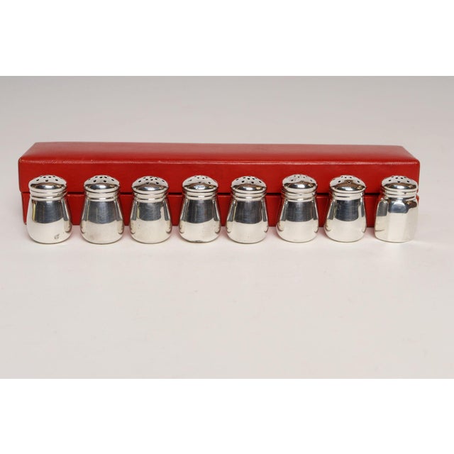 Art Deco 1930s Art Deco 8 Sterling Silver Salt Shakers by Revere and JWW With Retailer Georg Jensen Box For Sale - Image 3 of 17
