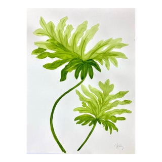 Philodendron Leaf Painted in Watercolor on Heavy Paper For Sale