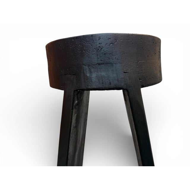 12" - Handcrafted Sculptural Solid Wood "Halo" Ebony Stool For Sale In Columbia, SC - Image 6 of 14