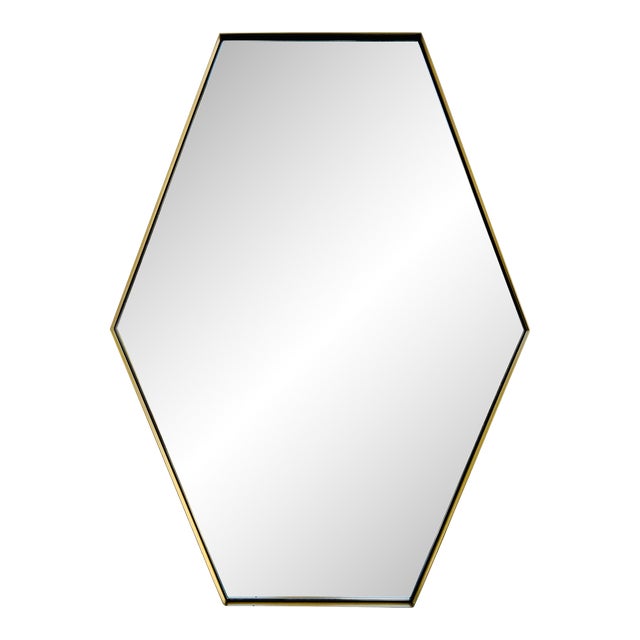 Contemporary Hexagonal Brass Finished Wall Mirror For Sale