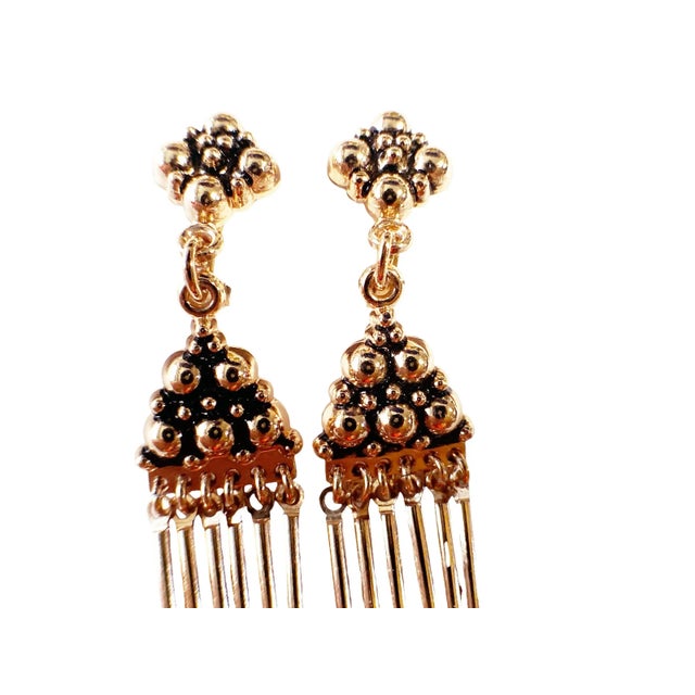 Mid-Century Modern Vintage Gold Tone Chandelier Tassel Clip-On Earrings 2" For Sale - Image 3 of 5