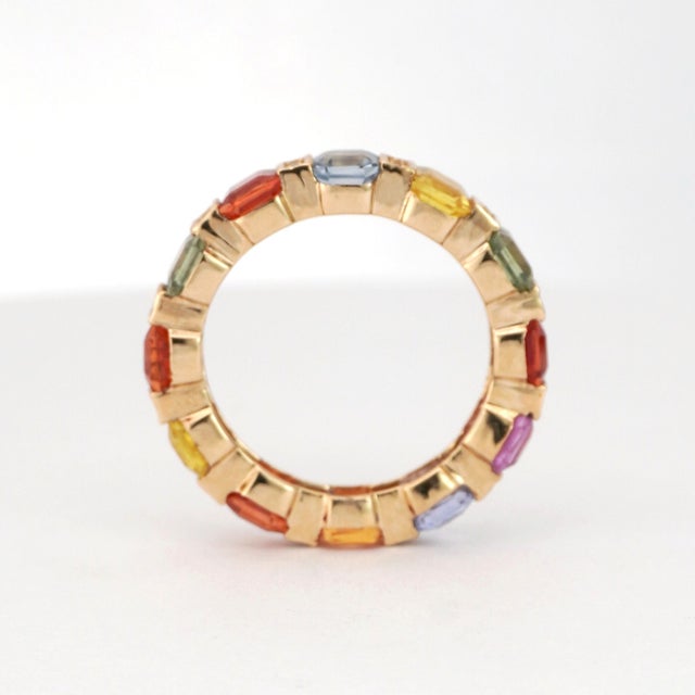 14k Gold Multi-Gemstone Ring With Asscher-Cut Sapphires For Sale - Image 15 of 18