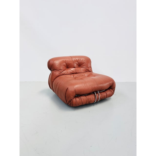 1960s Vintage Italian Soriana Chair in Original Cognac Leather by Afra & Tobia Scarpa for Cassina, 1960s For Sale - Image 5 of 18