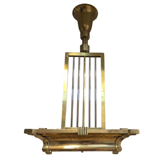 Brass Early 20th Century Rectangular Industrial Brass and Glass Rod Vintage Chandelier For Sale - Image 8 of 18