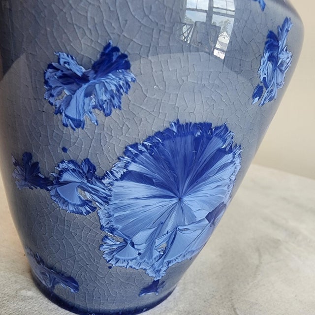 Cobalt Blue Crystalline Glaze Signed Studio Pottery Vase For Sale - Image 4 of 13