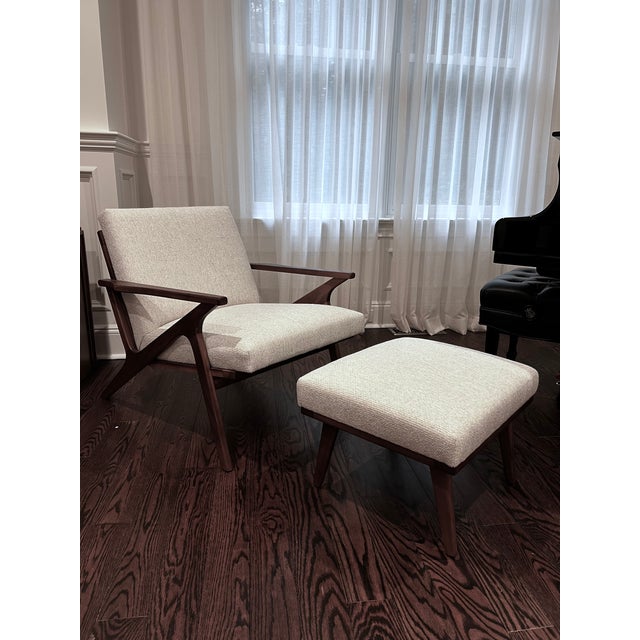 Crate & Barrel Cavett Wood Accent Chair & Ottoman — Excellent Condition For Sale - Image 14 of 15