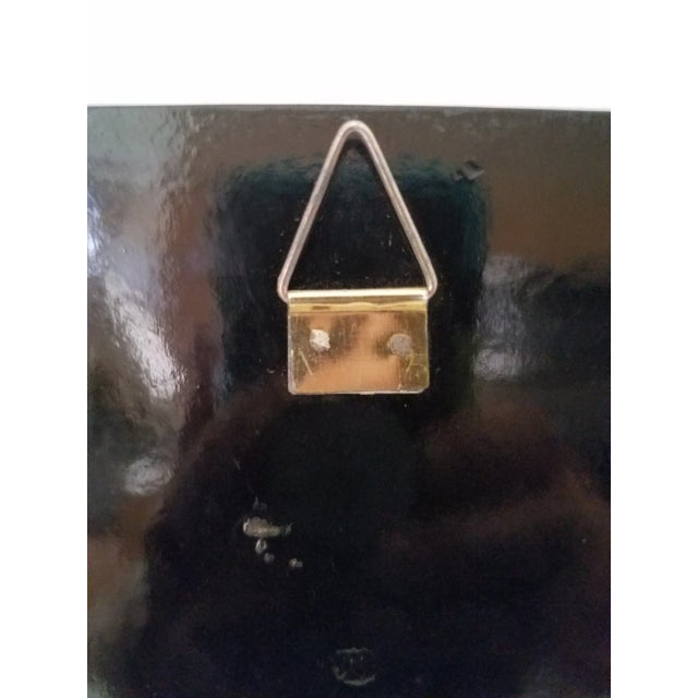 Wood 1980s Asian Black Lacquer and Mother of Pearl Signed Wood Wall Hanging. For Sale - Image 7 of 8