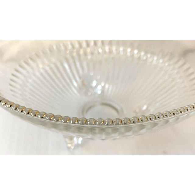 Vintage Mid Century Modern Jeannette 3-Feet Nut/Candy Bowl Diamond-Paneled Sides Beaded Trim 1950s-70s For Sale In Panama City, FL - Image 6 of 8