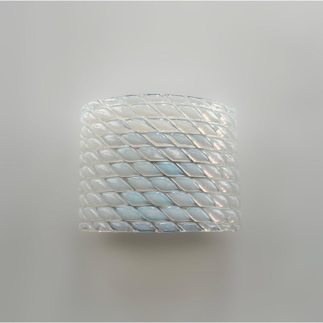 Italian wall light with opaline Murano glass shade hand blown in stylish diamond shape patterns and textured effect,...