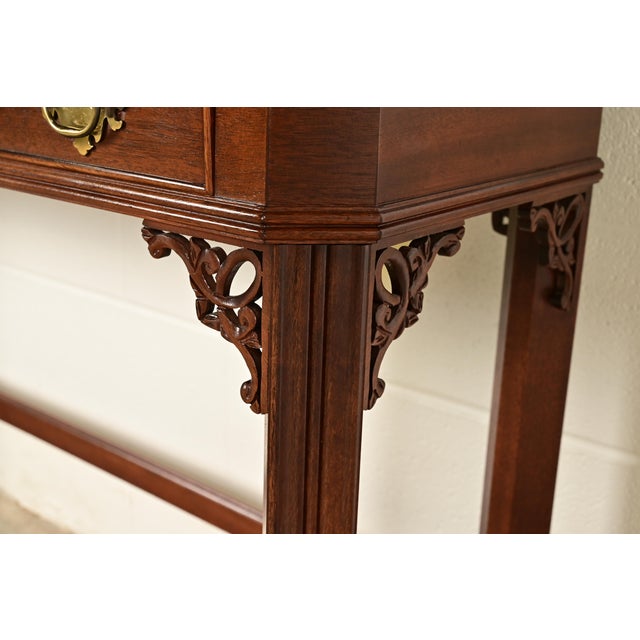 Chippendale Carved Banded Mahogany Console Table by Craftique For Sale - Image 9 of 16