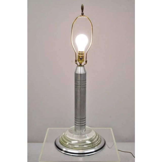 Art Deco Walter Von Nessen Pattyn Style Aluminum & Acrylic Skyscraper Table Lamp. Item features an acrylic base, aluminum...