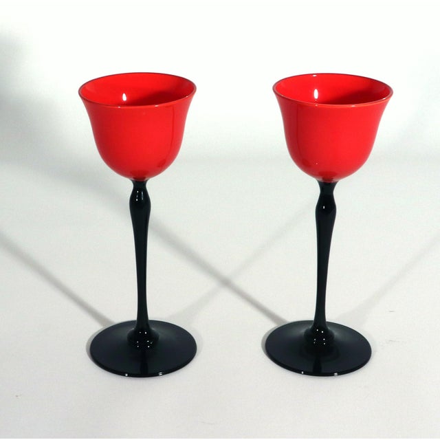 1920s 1920s Czech Art Deco Tango Glass Red & Black Cordial Glasses — Set of 6 For Sale - Image 5 of 8