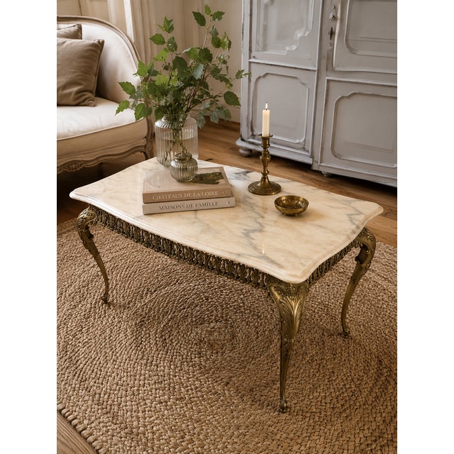 Metal Louis XV Gilt Bronze Coffee Table with White Marble Top, 1970s For Sale - Image 7 of 8