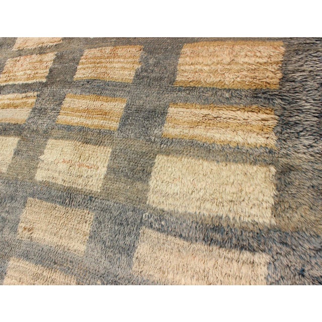Mid 20th Century Mid 20th Century Vintage Turkish Tulu Rug With Sand Rectangles With Gray Outlines For Sale - Image 5 of 13