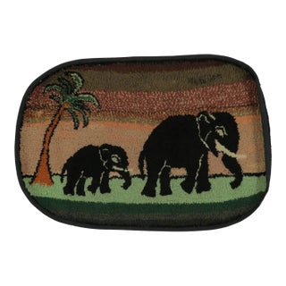 Antique Gift Sized Hooked Rug With Elephants & Tree Pictorials - Rug & Kilim For Sale