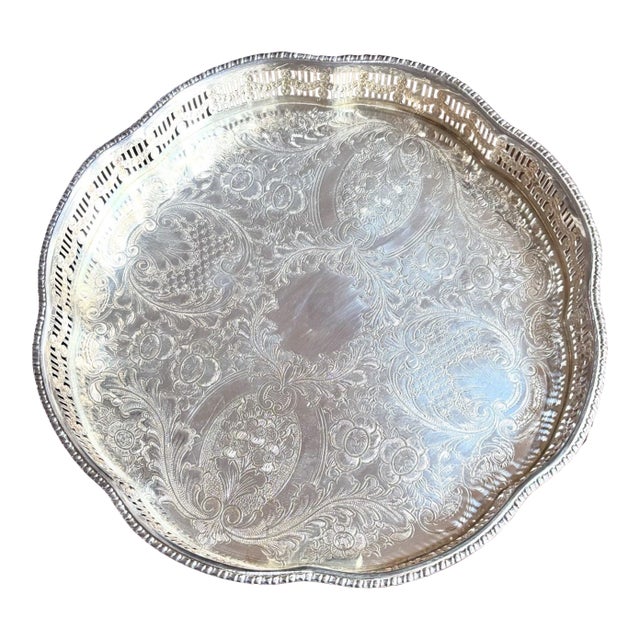 Early 20th Century Beautiful Antique Edwardian Style English Sheffield Silver on Copper Gallery Swag Tray 10"x1.5" For Sale