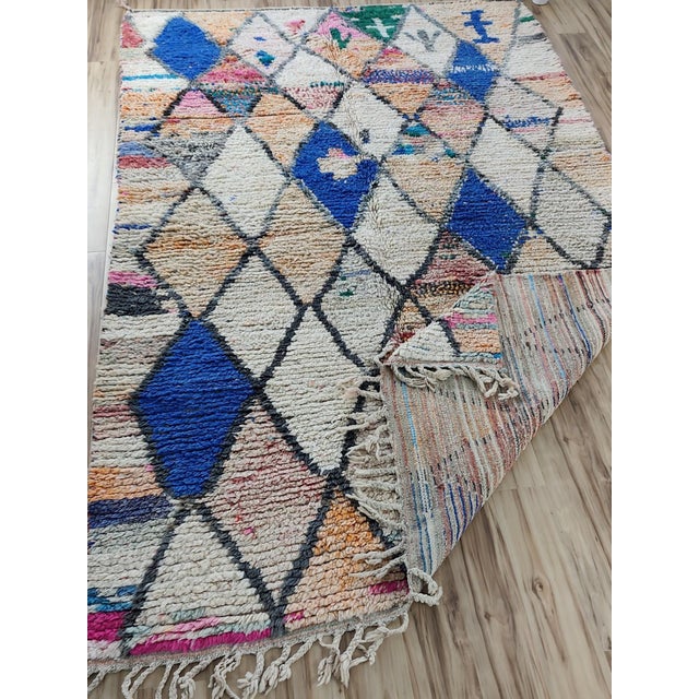 Ivory Multicolor Diamond Wool Moroccan Boujaad Rug For Sale - Image 12 of 12