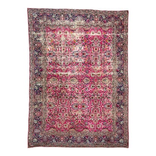 Botanical with Magenta, Green, Mocha, Ice Blue & Canary Yellow Rug 8.11 x 12.1 For Sale