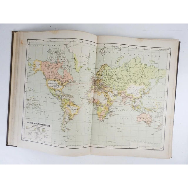 Animal Skin Antique German Hartleben's Volks Atlas Book World Maps For Sale - Image 7 of 11