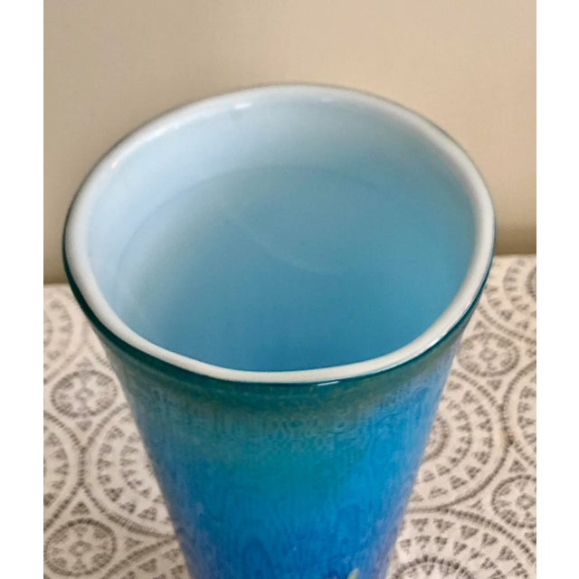 Blue 1950s Venetian Hand Blown Blue Art Glass Vase With Gold Inclusion by Milefiori of Murino For Sale - Image 8 of 12