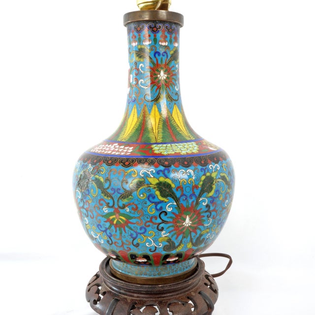 Metal Antique Chinese Cloisonné Enamel Table Lamp C1920 For Sale - Image 7 of 17