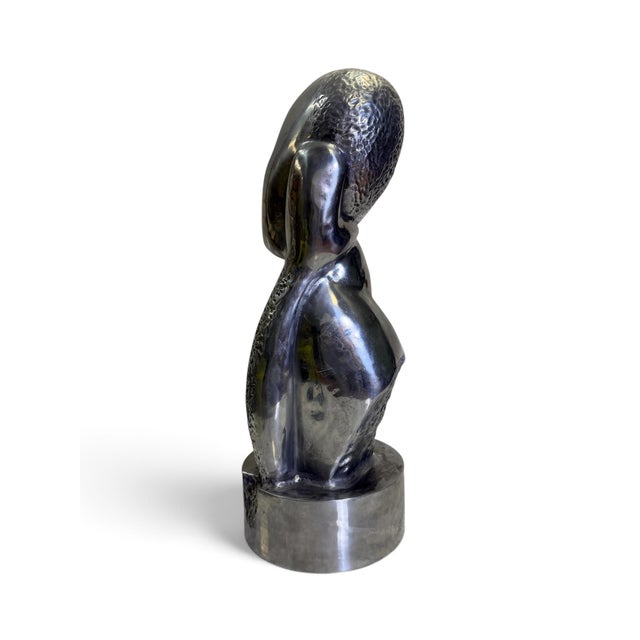 Mid-Century Modernist Brancusi-Style Freeform Polished Metal Figural Bust For Sale In West Palm - Image 6 of 7