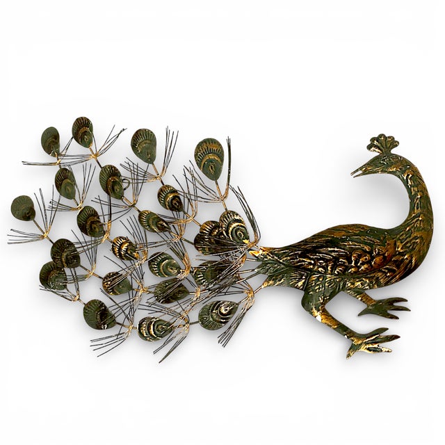 Mid-Century Modern Vintage Facing Peacocks Wall Art Mid Hollywood Regnecy Original Metal Sculptures - A Pair For Sale - Image 3 of 5