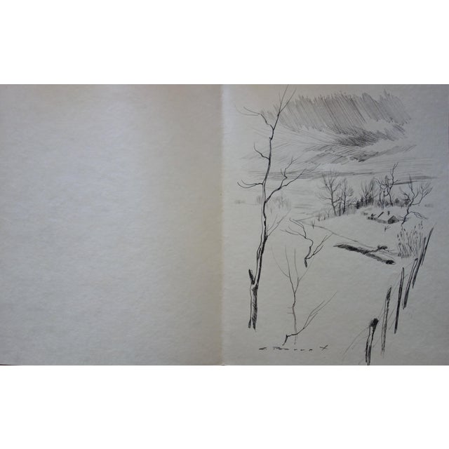 Gaston Barret, Winter Landscape, Ink Drawing and Etching For Sale - Image 8 of 8