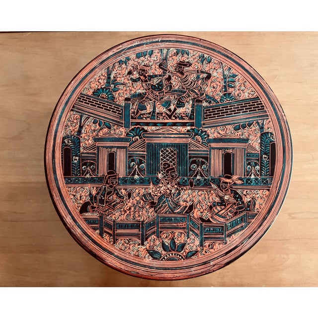 Vintage Burmese Orange Circular Layered Lacquer Box, C. Early 1900’s For Sale - Image 11 of 11