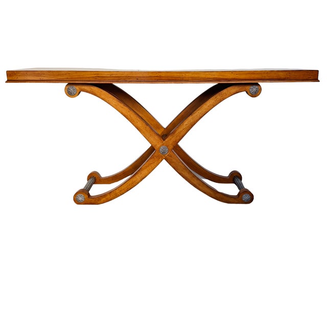 Late 20th Century Vintage Large Neoclassical Curule Console Table With Fluted Pewter-Tone Accents For Sale - Image 5 of 14