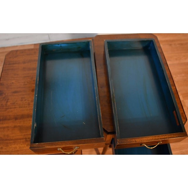 Brown 1940s Shaw Decorating Corp English Regency Satinwood Pair Side Tables End Tables For Sale - Image 8 of 14